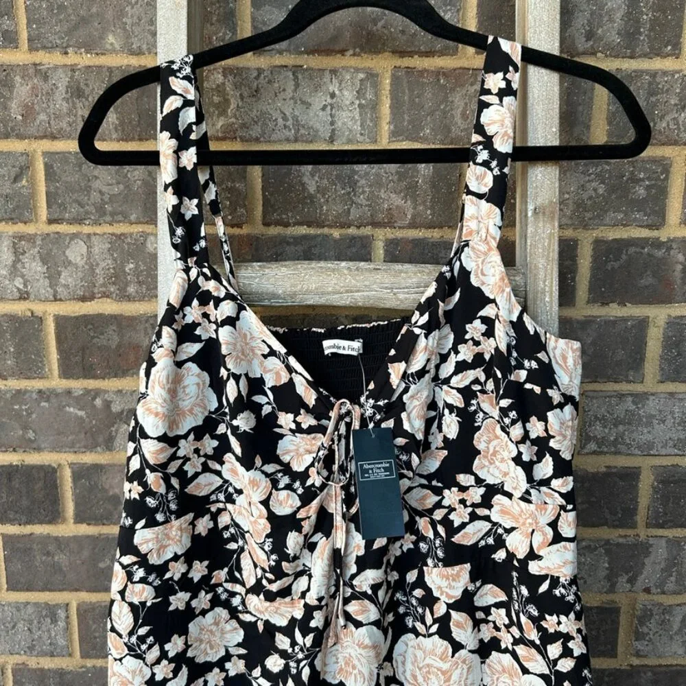 NWT Abercrombie & Fitch maxi sundress floral black smocked back XL